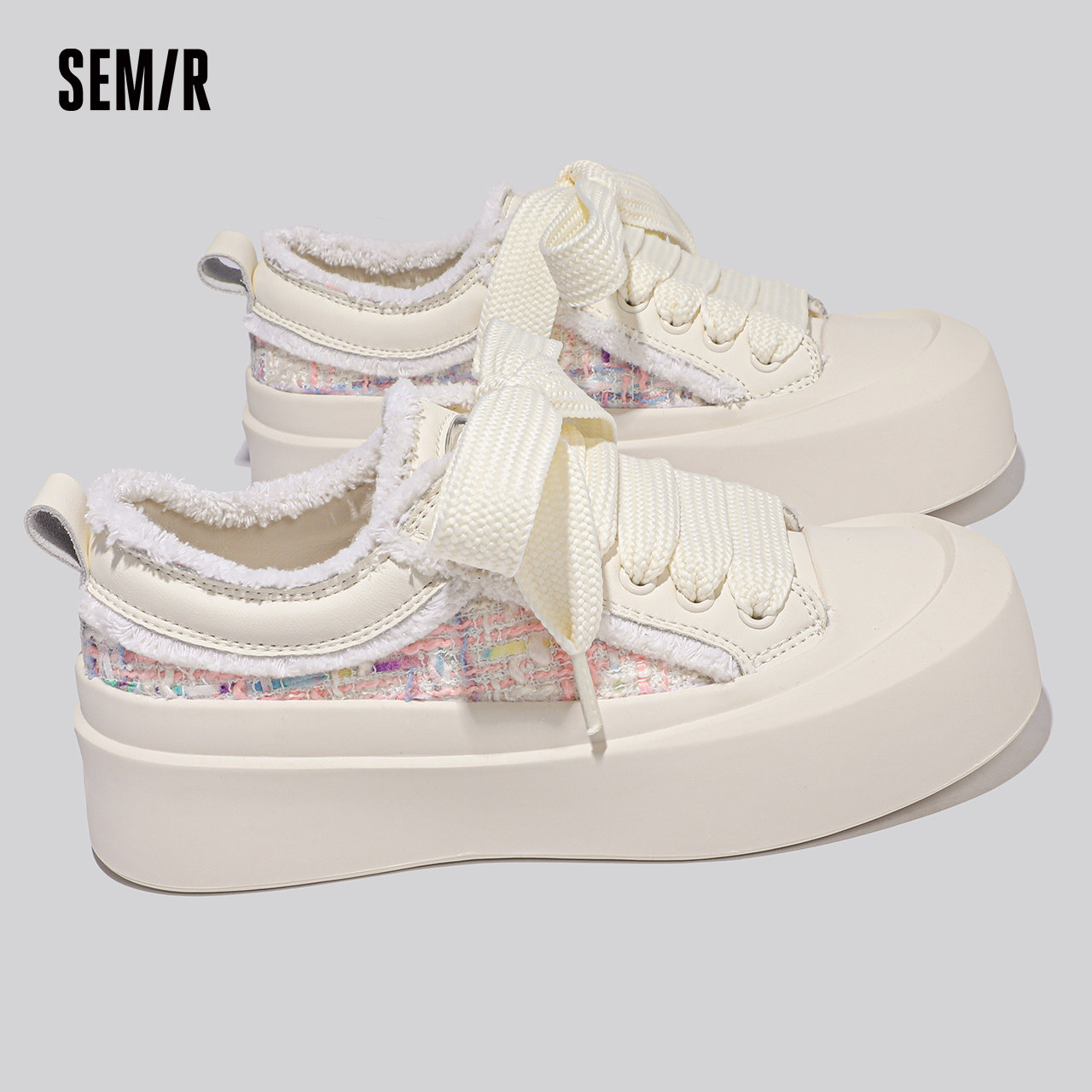 Semir厚底小白鞋2025新款秋冬季小众原创配裙子轻便休闲百搭板鞋,淘宝优惠券,粉丝福利购,淘宝优惠卷