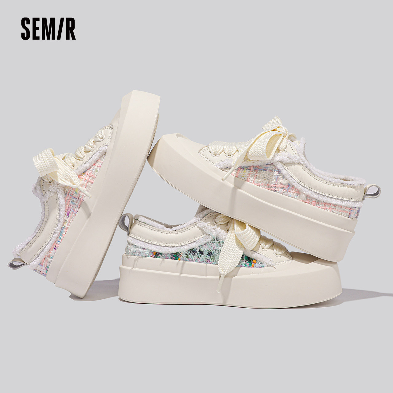 Semir厚底小白鞋2025新款秋冬季小众原创配裙子轻便休闲百搭板鞋,淘宝优惠券,粉丝福利购,淘宝优惠卷