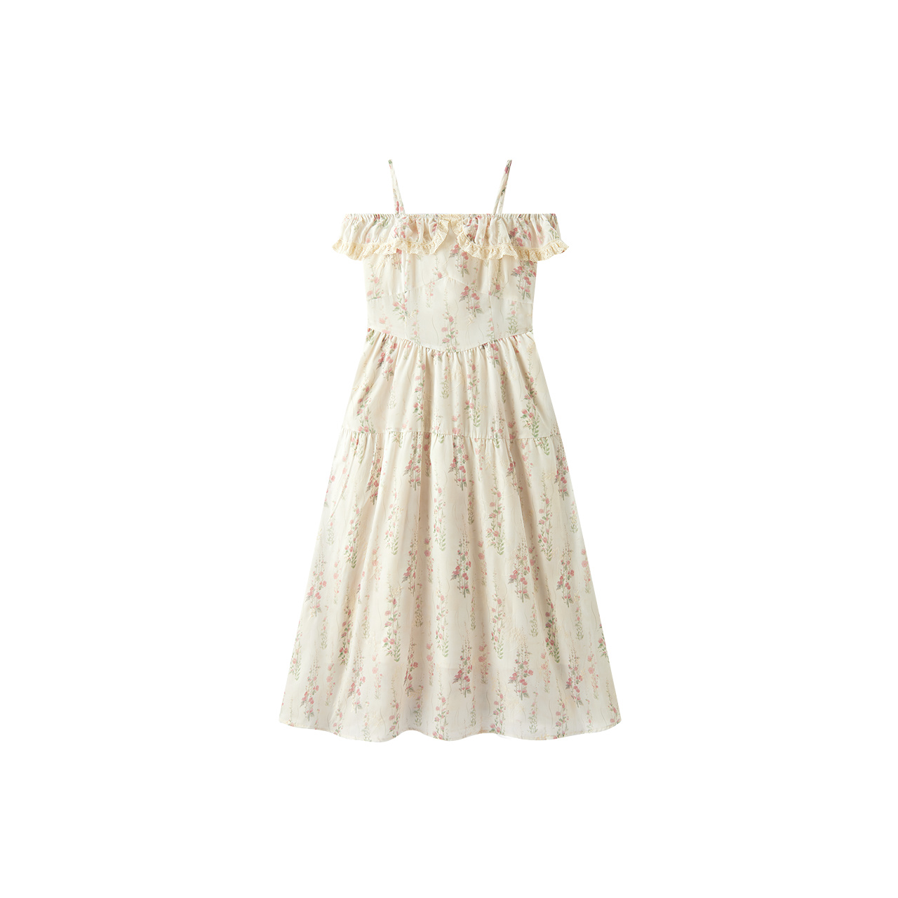 森马连衣裙女重工碎花田园风度假2025吊带裙浅春系Dress in light
