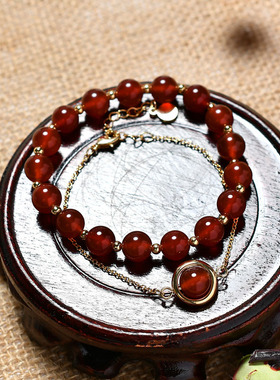 草莓晶 手链 女士 招桃花 粉水晶手饰手串转运珠双层韩版