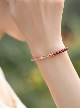 草莓晶珐琅彩锦鲤手链仿朱砂手链时尚简约清新小众单圈女款手饰品