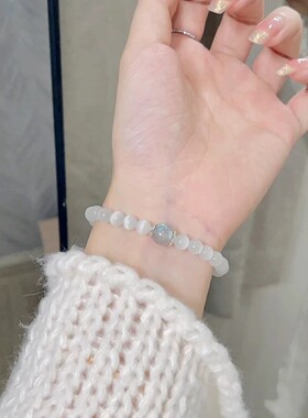 A级猫眼石手链女搭灰月光百搭清新时尚感单圈手链闺蜜手链手串女