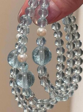 新款清透水晶手链女人造海蓝宝绿纹石绿萤石手串小众时尚款高级感