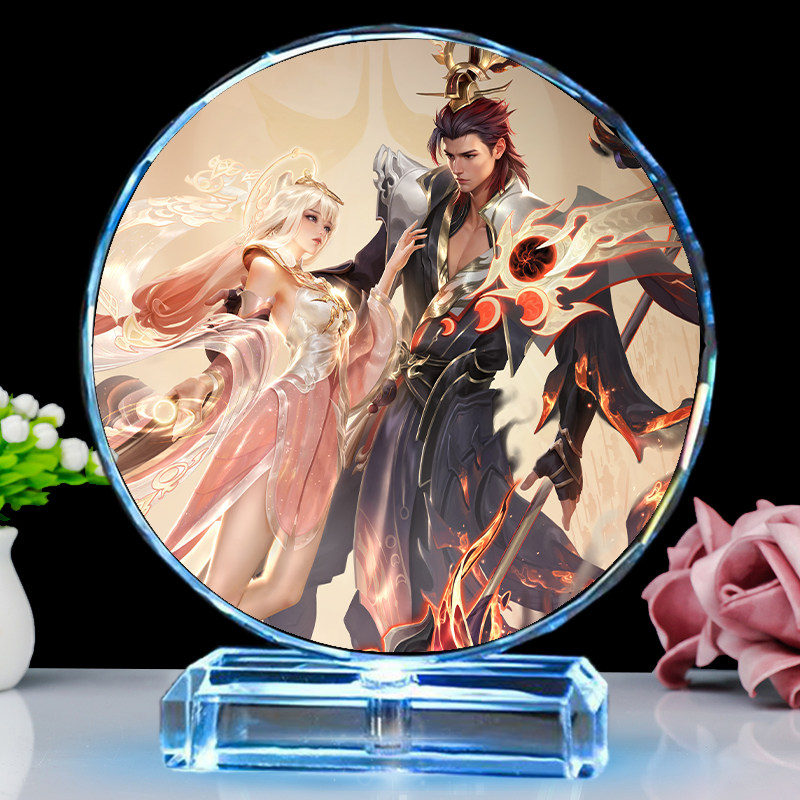 王者荣耀手办王者荣耀手办发光水晶摆件狂铁战车刘备亚连生日礼物马可波罗夜灯