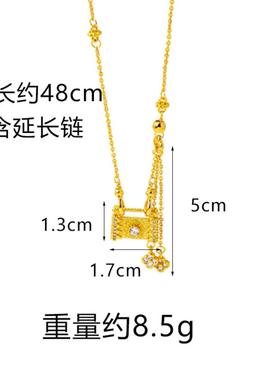复古镶钻平安锁项链奢华古法沙金花朵流苏锁骨链百搭久不掉色饰品
