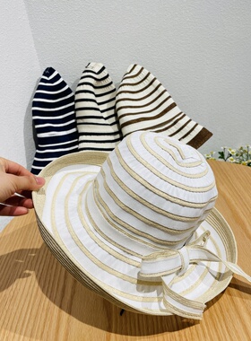 条纹布艺帽女逛街旅游夏季短檐