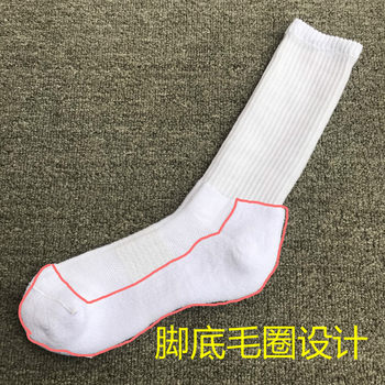 6 ຄູ່ 30 ຢວນ ຜ້າຂົນຫນູລຸ່ມຫນາຫນາ ຖົງຕີນກິລາ ສີດໍາແລະສີຂາວຖົງຕີນບ້ວງ deodorant ສູງ socks ແຂງສີ trendy socks