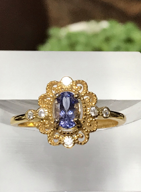 清仓925银镀黄金天然坦桑石戒指女小众设计感高级轻奢精致礼物