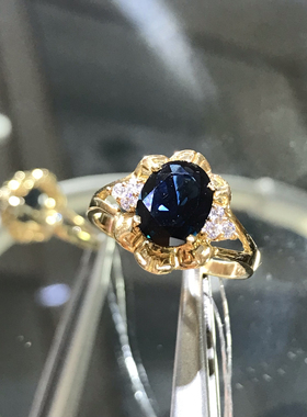 18K金镶嵌天然蓝宝石戒指女款时尚百搭气质高级富态感百搭