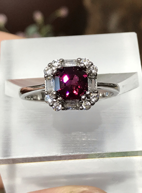 925银镀白金天然镁铝石榴石红宝石戒指女小众设计感高级轻奢精致