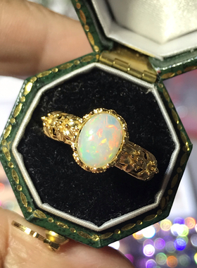 天然水晶欧泊戒指女925银镀黄金镶嵌轻奢日韩活口可调节