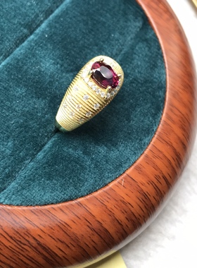 镁铝石榴石戒指925银镀黄金拉丝工艺天然红色宝石戒指