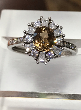 925银镀白金天然碧玺戒指女小众设计感高级轻奢精致闺蜜礼物