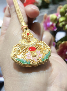 足银999纯银镀黄金珐琅彩锦鲤锁吊坠时尚国风首饰送女友送妈妈