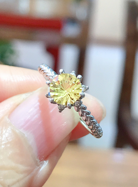清仓925银镀白金烟花切黄水晶戒指女小众设计感高级轻奢精致礼物