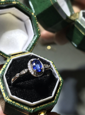 s925银天然斯里兰卡蓝宝石戒指女日韩精致简约款蓝宝指环单件放漏