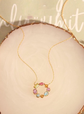 新款纯天然糖果色碧玺项链锁骨链吊坠