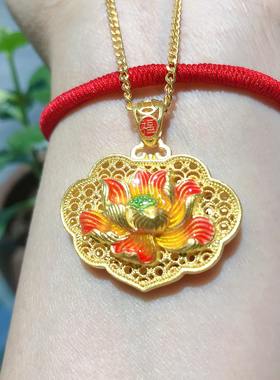 足银999纯银珐琅彩项链吊坠时尚国风首饰送自己送女友送妈妈