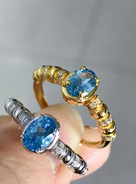 925银戒指手工镶嵌天然托帕石创意银戒指指环