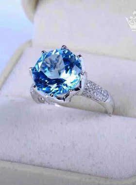 925银天然瑞士蓝托帕石活口戒指