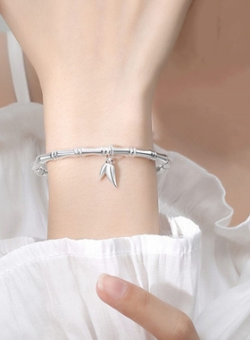 平安竹节纯银手链女生