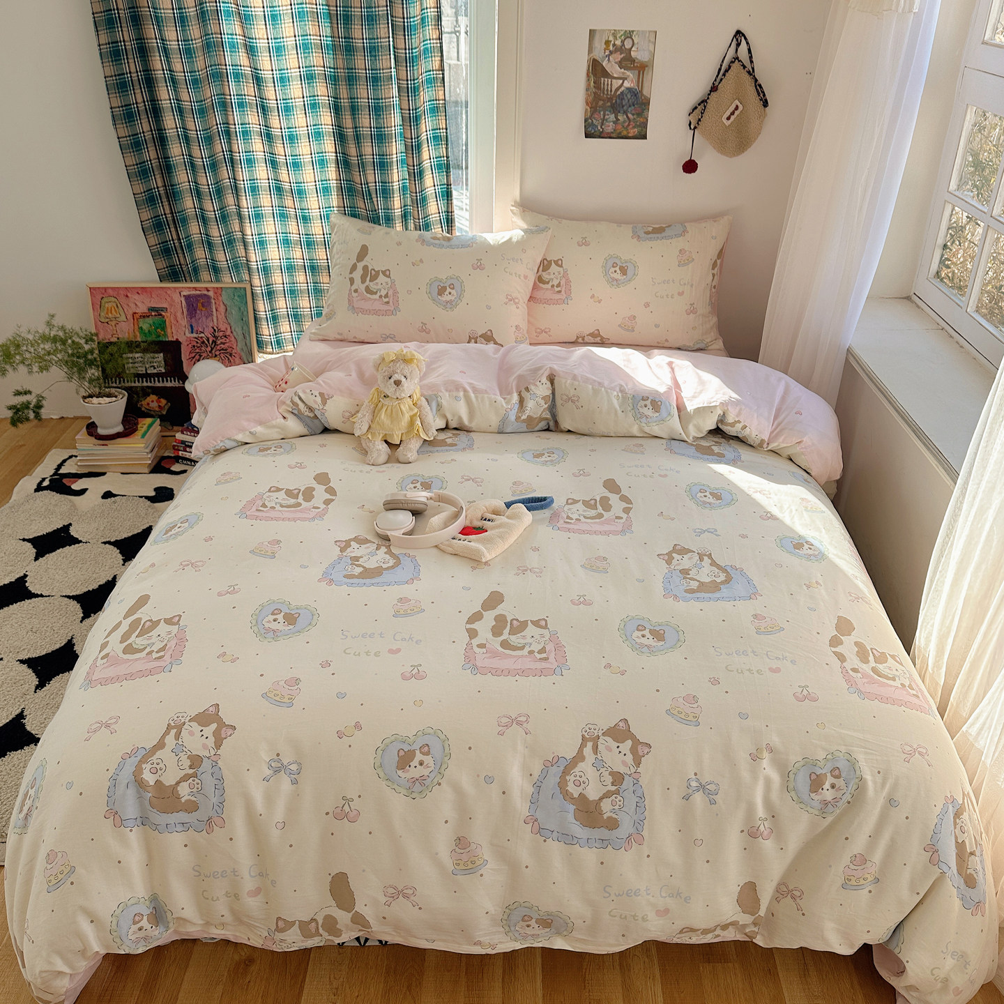 卡通印花纯棉床上四件套100全棉被套可爱儿童床品宿舍床单三件套4,淘宝优惠券,粉丝福利购,淘宝优惠卷