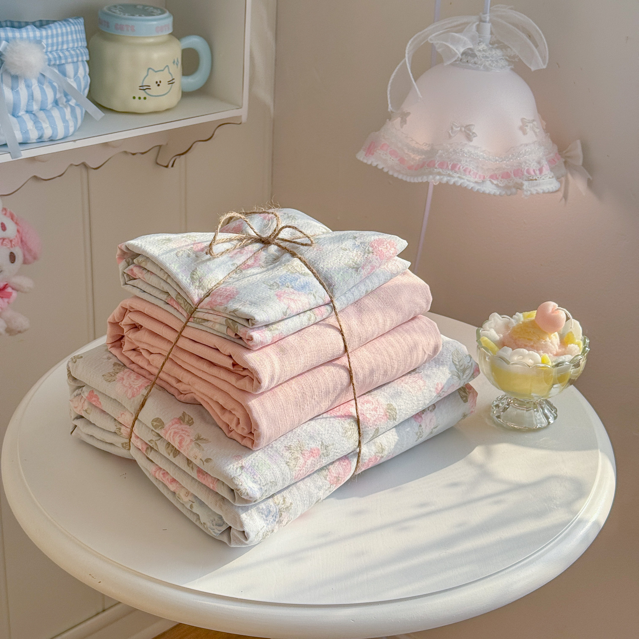 A类双层纱床上四件套纯棉全棉新款田园单件被套罩宿舍床单三件套4