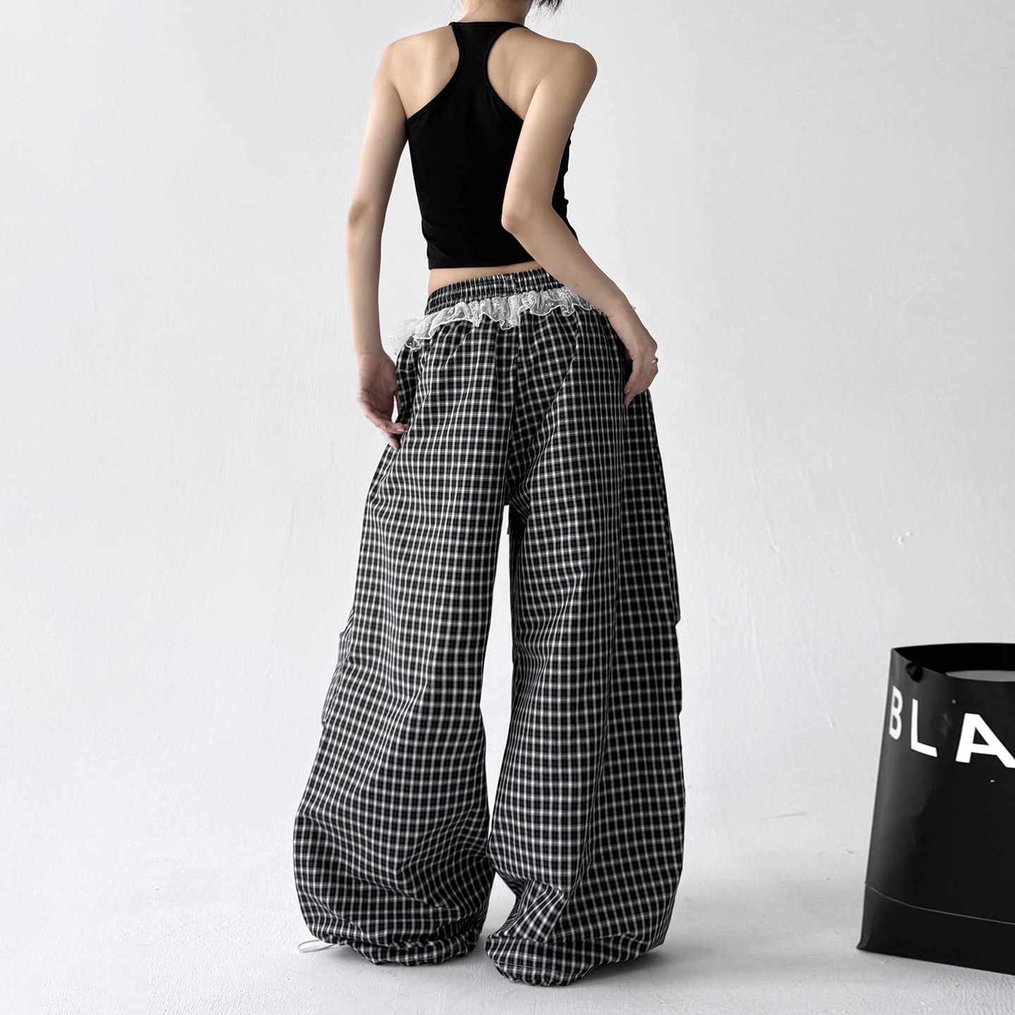 2025夏季新款女装格子裤女高腰显瘦宽松休闲裤百搭阔腿裤长裤子,淘宝优惠券,粉丝福利购,淘宝优惠卷