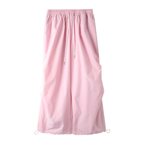 粉色跳舞百搭阔腿裤女2026春夏新款爵士显瘦褶皱阔腿休闲伞兵裤子 - 图3