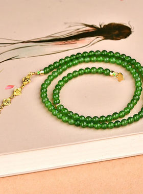 千载一玉和田玉项链女士18k金碧玉气质圆珠颈饰玉石项链约4毫米品