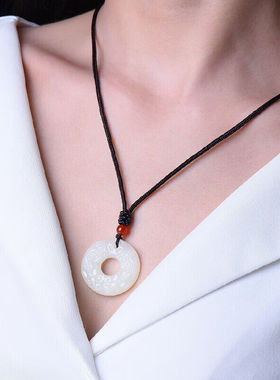 艺铂缘天然和田玉吊坠貔貅玉牌男女情侣平安扣玉坠羊脂白玉项链挂