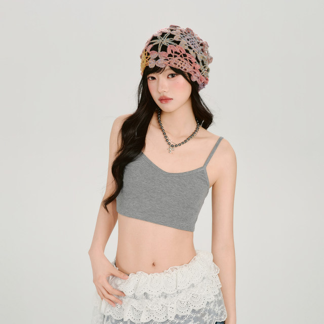 Girlyhalo American retro printed oblique shoulder ribbon short-sleeved T-shirt suit women's summer new drawstring slim top