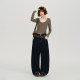 Girlyhalo American retro plaid lace stitching denim scimitar pants women's autumn new loose-leg trousers