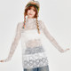 Girlyhalo American retro ສີຂາວຢືນຂຶ້ນຄໍຄໍ lace bottoming ເສື້ອຂອງແມ່ຍິງທີ່ວ່າງເລັກນ້ອຍມີຮອຍແສ່ວທີ່ມີຮູບແບບ hollow ເທິງ