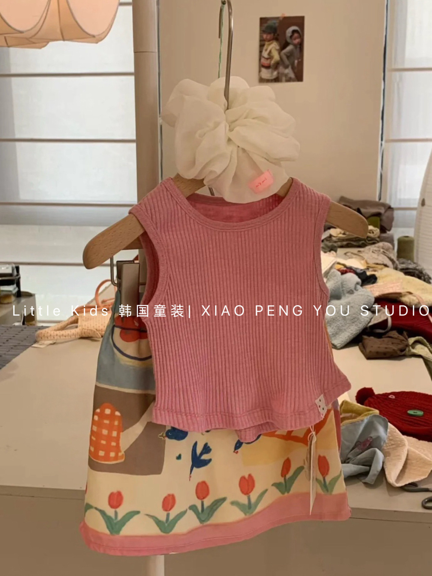 女童短袖T恤套装夏装2026坑条背心+半身裙女宝吊带涂鸦半裙两件套,淘宝优惠券,粉丝福利购,淘宝优惠卷