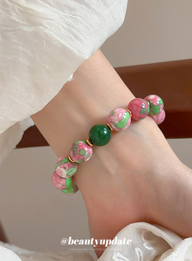 真金电镀红绿渐变琉璃手链新中式