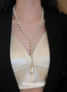 施家同款镶钻水滴项链法式轻奢气