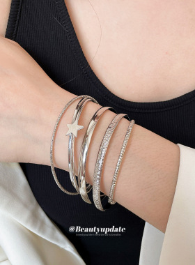 欧美跨境五角星开口手镯套装个性