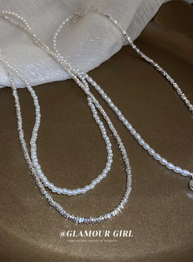 碎银几两国潮复古爱心珍珠拼接项链双层时尚气质锁骨链颈链项饰女