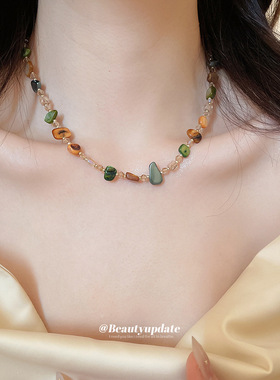 波西米亚绿色天然贝壳项链小众设