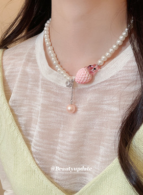 夏日小熊草莓珍珠项链甜美多巴胺