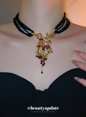 欧美跨境多层水晶串珠树叶流苏项