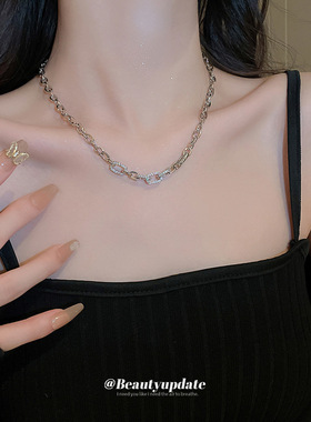 东大门锆石拼接几何项链百搭冷淡风时尚锁骨链高级感辣妹气质饰品