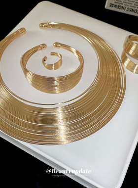 金属几何多层项链套装欧美重工设