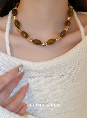 美拉德气质树脂椭圆几何项链小众高级感毛衣链时尚日常百搭项饰女