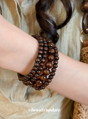 复古椰壳木珠圆形串珠手链民族风