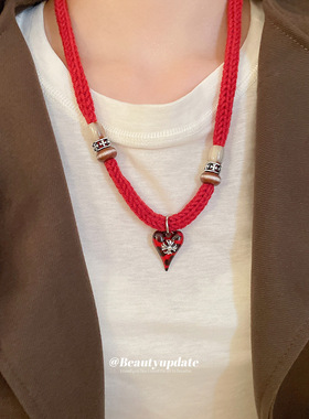 木珠毛线针织绳树脂爱心十字架项