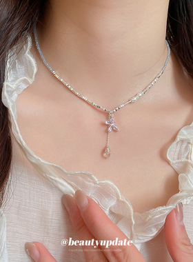 韩系ins碎银串珠蝴蝶项链冷淡风