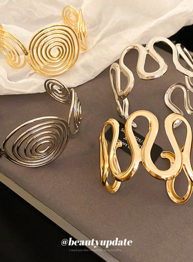 欧美跨境金属波浪手环小众时尚高