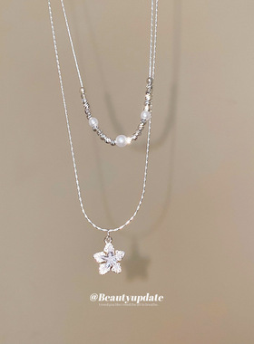 锆石星星串珠珍珠双层项链小众清